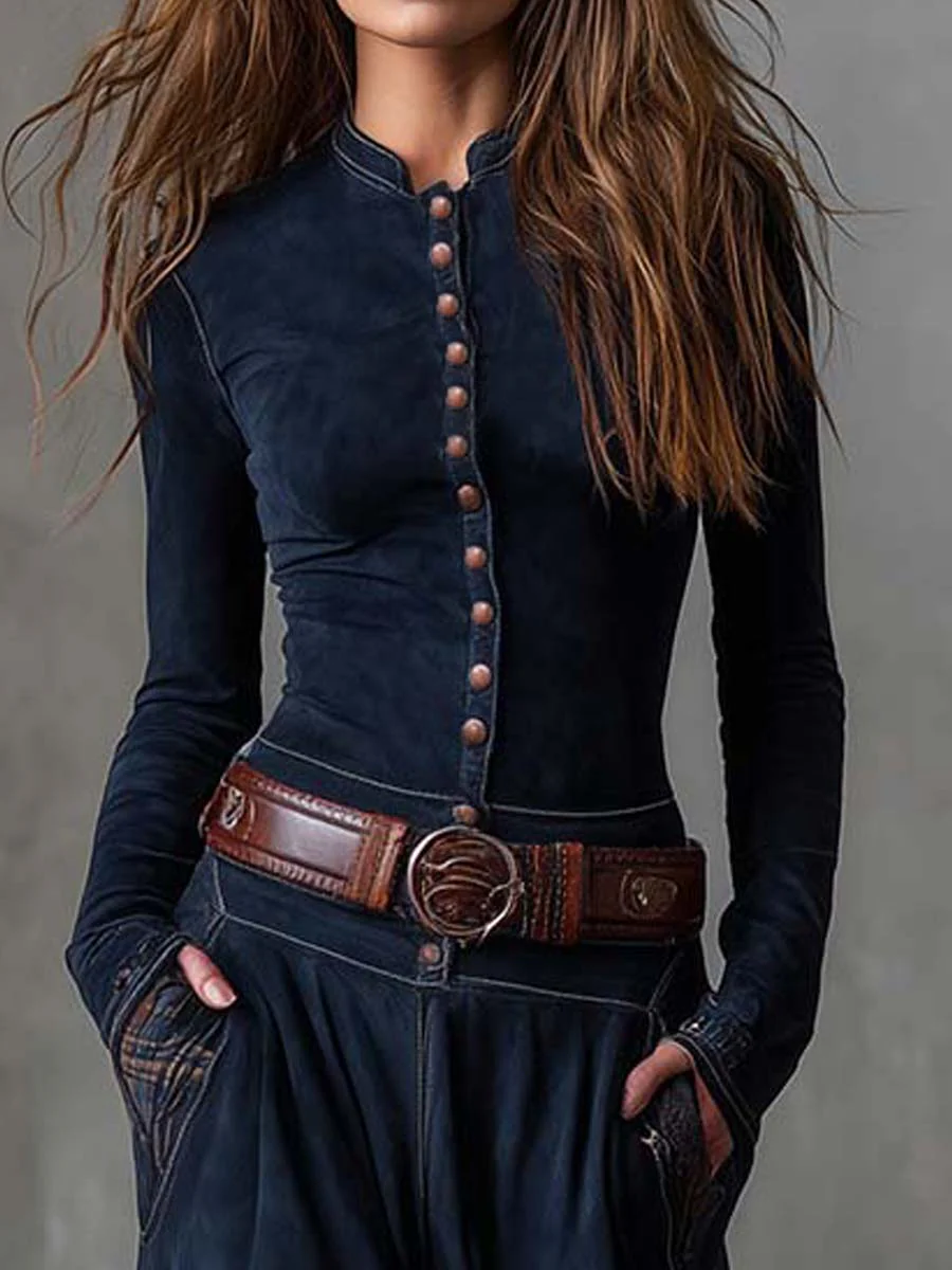 Azahara | Vestido largo vintage a cuadros azul marino